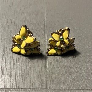 Vintage Enamel Butterfly Clip On Earrings